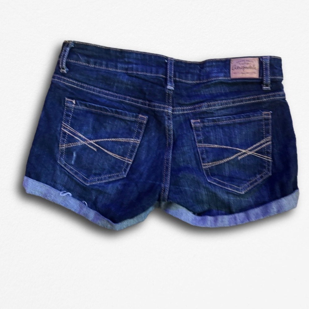 Aeropostale Dark Wash Denim Cuffed Midi Shorts Blue‎ Jean Low Rise Womens 4